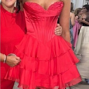 Sherri Hill Elegant Red Strapless Dress